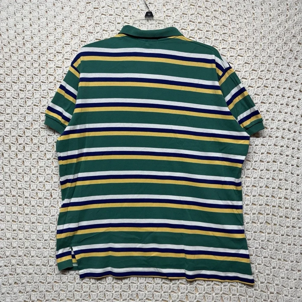 Polo Ralph Lauren Shirt Men L Green Blue White Stripe Red Pony Polo Vtg USA Made